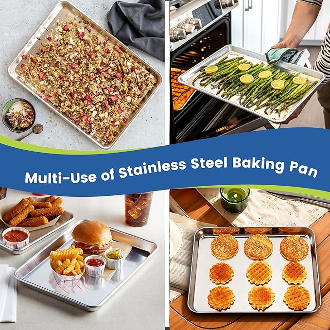 BIEAMA 6 Pack Stainless Steel Toaster Oven Baking Sheets, 9 x 7 in