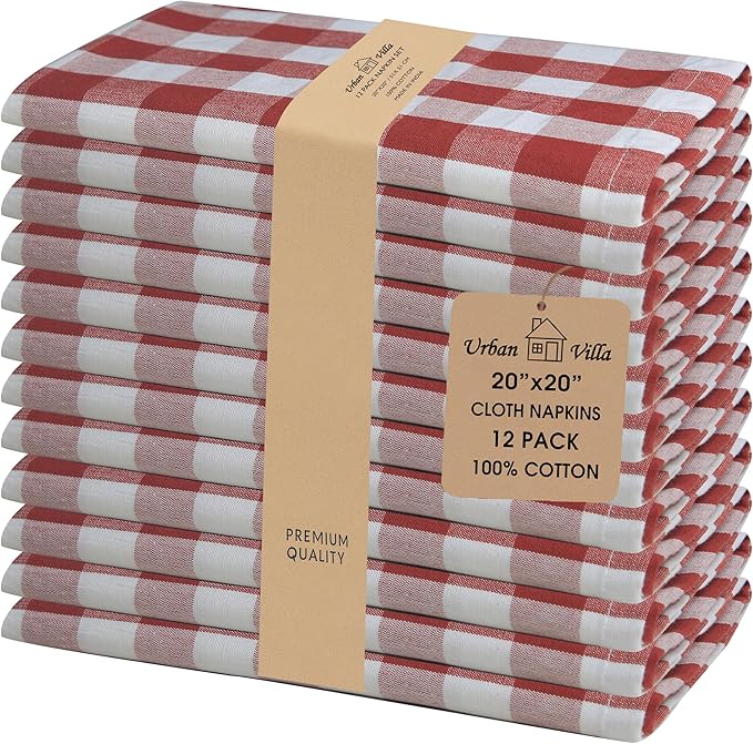 Urban Villa Cloth Napkins Cotton 20x20 (Set of 12) Rust