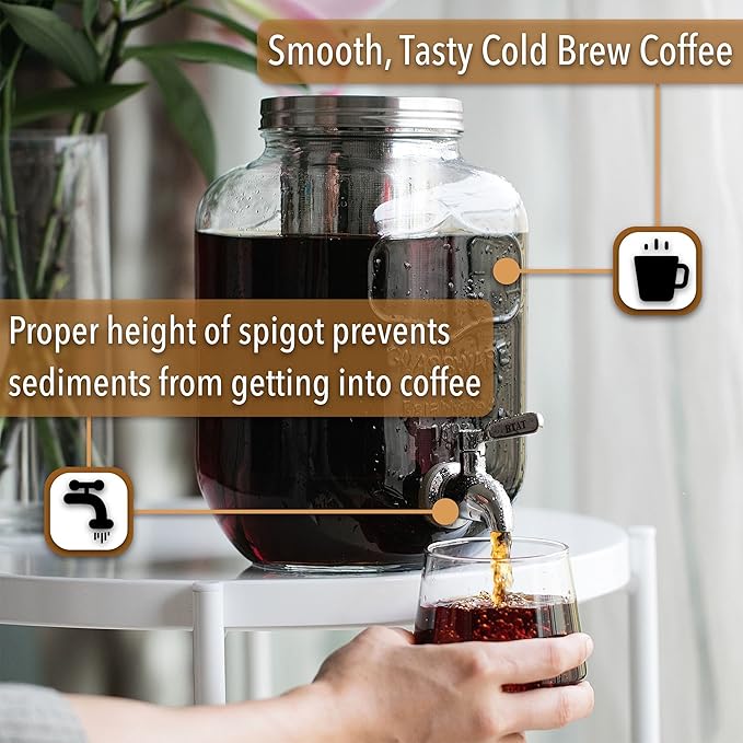 BTaT- 1 Gallon Cold Brew Coffee Maker, Thick Glass Pitcher