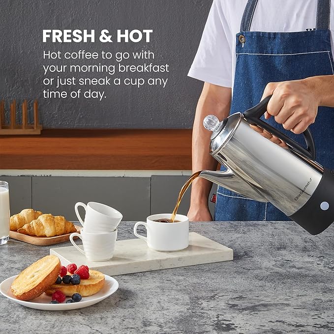 Elite Gourmet 6-Cup Electric Coffee Percolator, Stainless Steel, 1000W