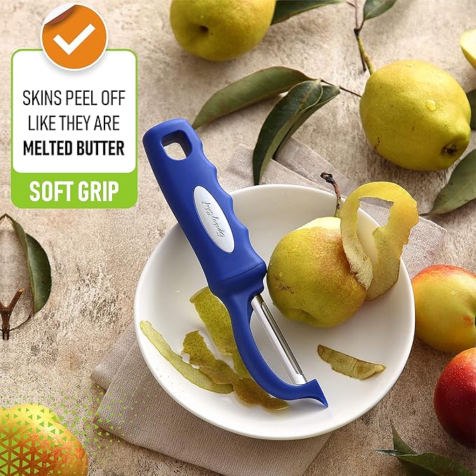 Spring Chef Swivel Potato Peeler with Soft Grip Handle, Set of 2, Sapphire