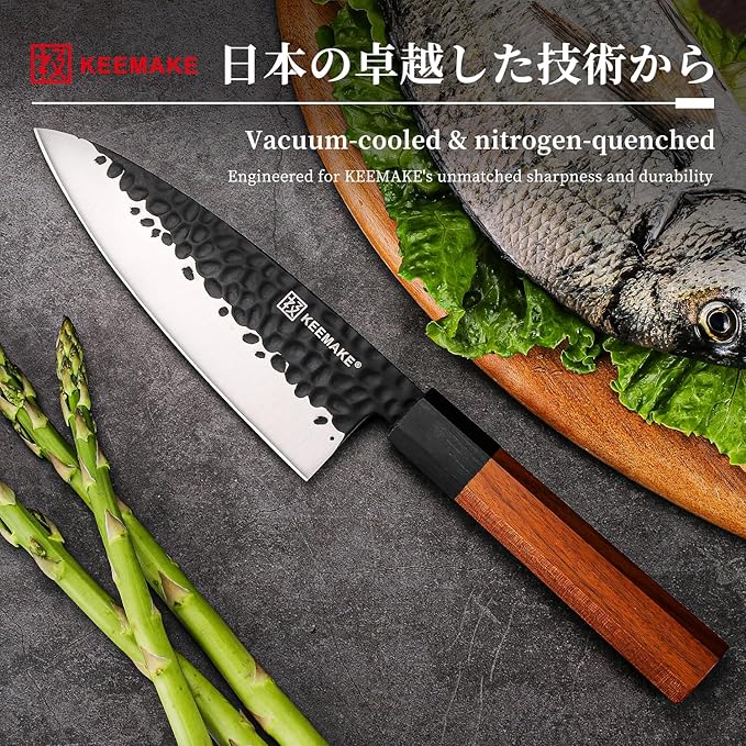 KEEMAKE Deba Knife 6 inch, Double Bevel Japanese 440C Stainless Steel