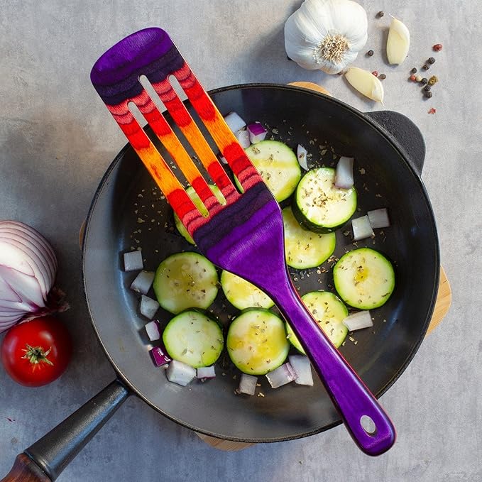 Baltique Waikiki 13 Inch Wooden Slotted Spurtle Spatula – Colorful Layered Birch Cooking Utensil for Stirring, Mixing & Serving