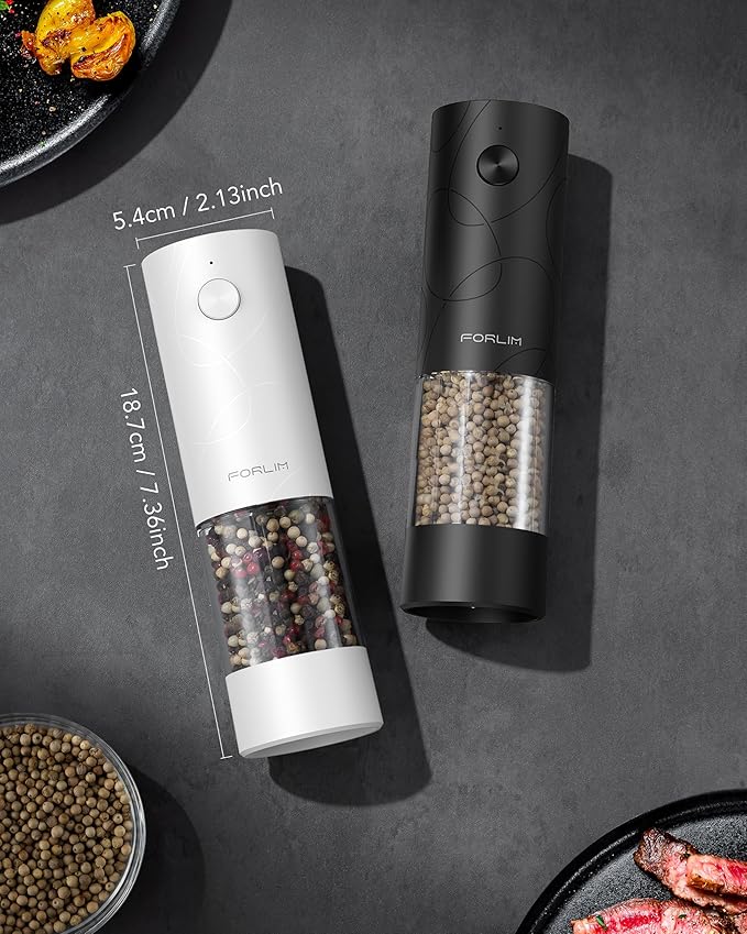 FORLIM Electric Salt & Pepper Grinder Set, Rechargeable 2 Pack, Dual Black