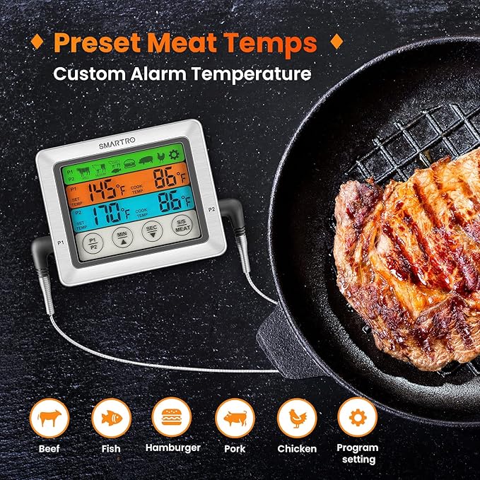 SMARTRO ST54 Dual Probe Digital Meat Thermometer with Timer Mode