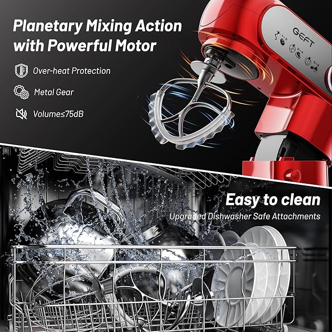 GEFT Stand Mixer, 3.5QT&6QT Bowls Mixers Kitchen Electric Stand Mixer Red