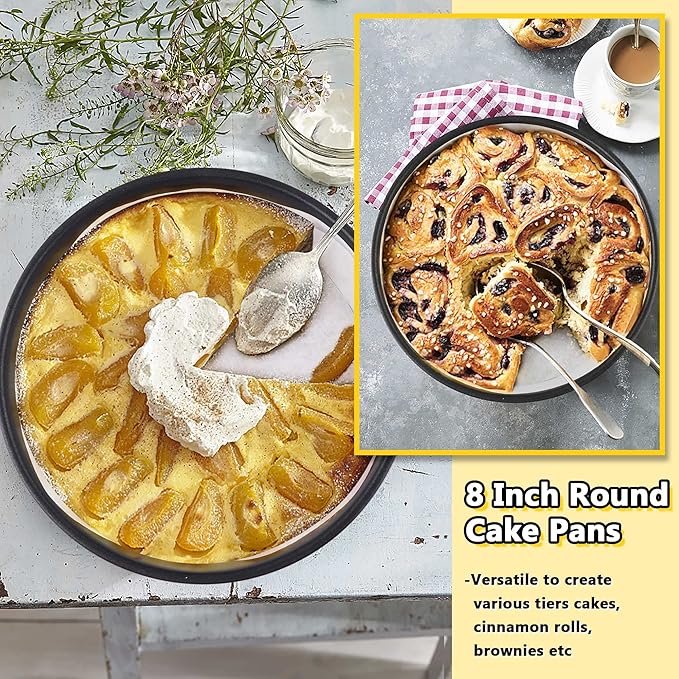 E-far 8 Inch Cake Pans, 3PCS Nonstick Small Cake Pans with Parchment Paper