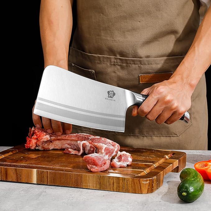 WILDMOK Kichen Knife Block Set, 17-piece Knife Set with Wooden Block German Steel Kitchen Knives Sets with Bone Chopper, Gift Box