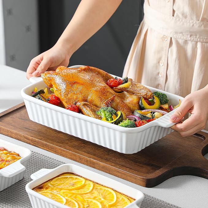 MALACASA Casserole Dishes for Oven, Ceramic Baking Dishes Set of 4, White