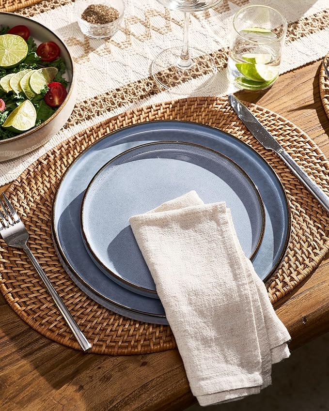 Famiware Annecy 12-Piece Stoneware Dinnerware Set, Reactive Blue