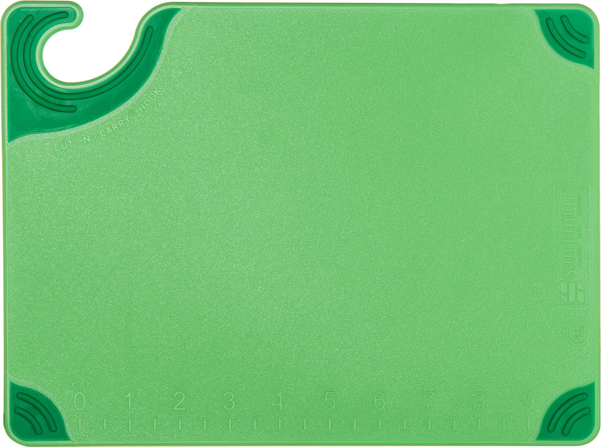 San Jamar Saf-T-Grip Cutting Board With Molded-In Ruler, Plastic Chopping Board for Kitchen, 9" x 12" x 0.35", 6 Count, Green