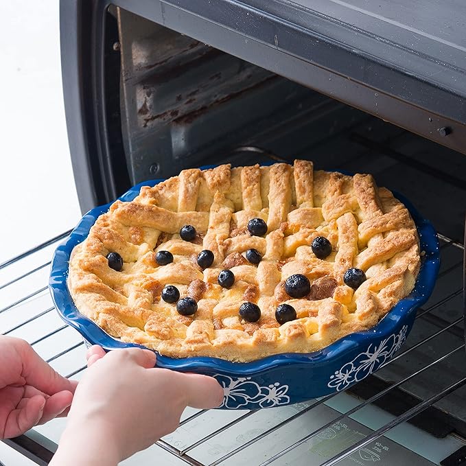 Sagoskat Pie Pan Ceramic Pie Plate, 9 inch Deep Dish Pie Pans, Nonstick Pie Pans for Baking, Blue and White Floral Pie Dish For Kitchen
