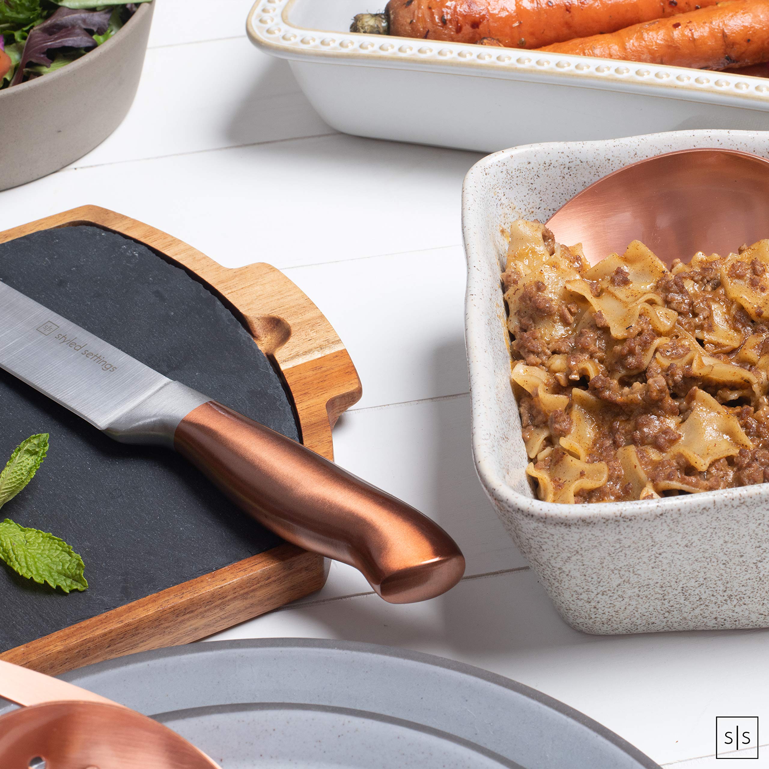 Styled Settings Copper Knife Set with Block & Built-In Sharpener, 14-Piece