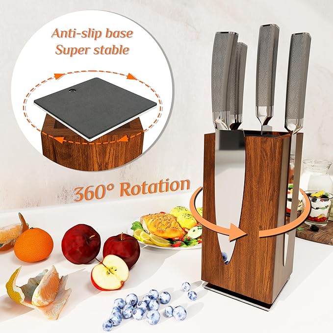 Brosisincorp 360° Rotating Acacia Wood Magnetic Knife Block without Knives