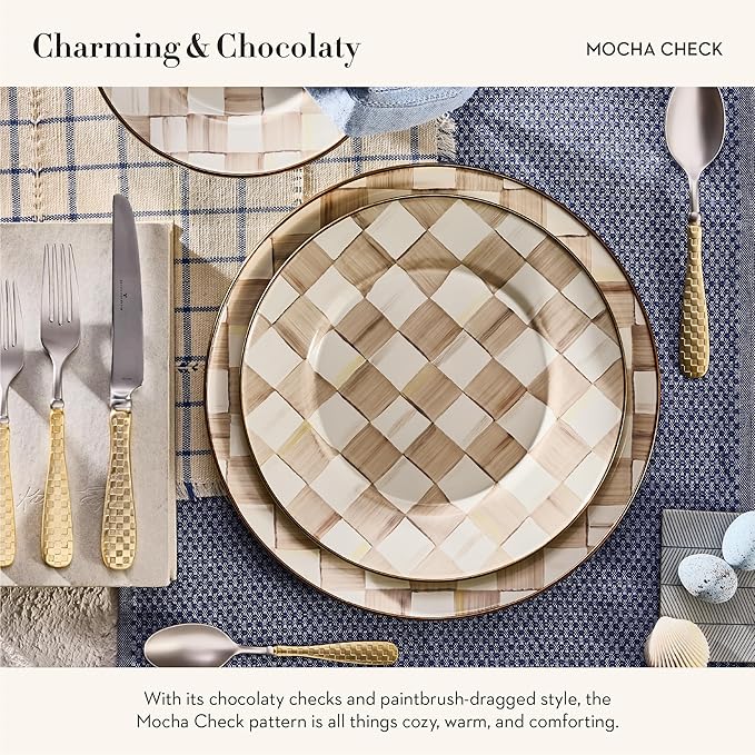 MACKENZIE-CHILDS Enamel Dinner Plate, Brown-and-White Mocha Check