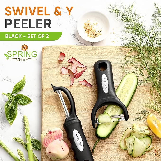 Spring Chef Swivel Vegetable Peeler & Y Potato Peeler w/Soft Grip Handles