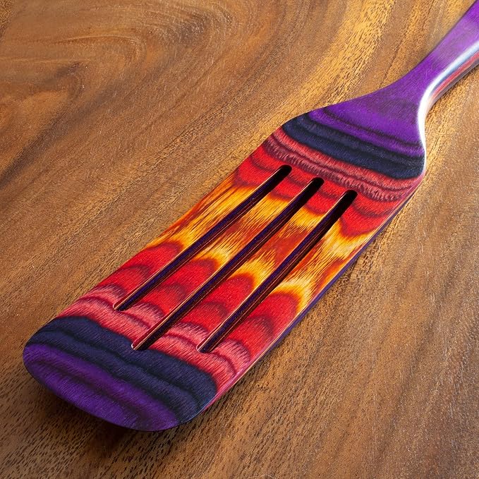 Baltique Waikiki 13 Inch Wooden Slotted Spurtle Spatula – Colorful Layered Birch Cooking Utensil for Stirring, Mixing & Serving