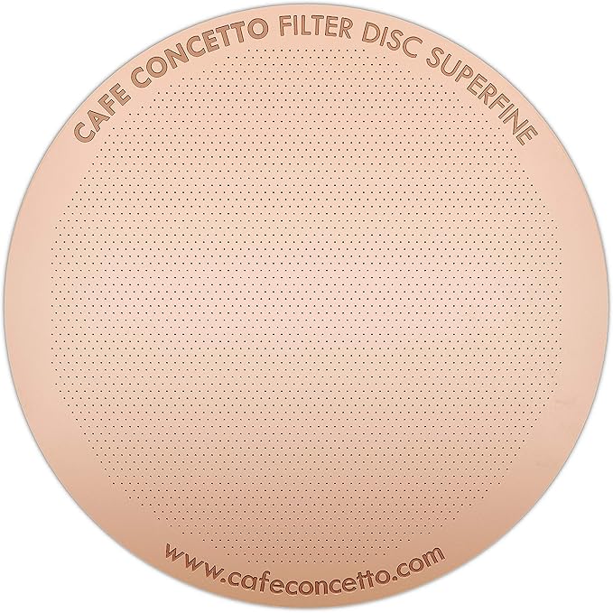 CAFE CONCETTO Filter for use in AeroPress Go/AeroPress Coffee Makers (Superfine) - Premium Replacement Disc - Reusable Metal, Titanium Coated Stainless Steel. Upgrade Your Mesh or Filter Papers