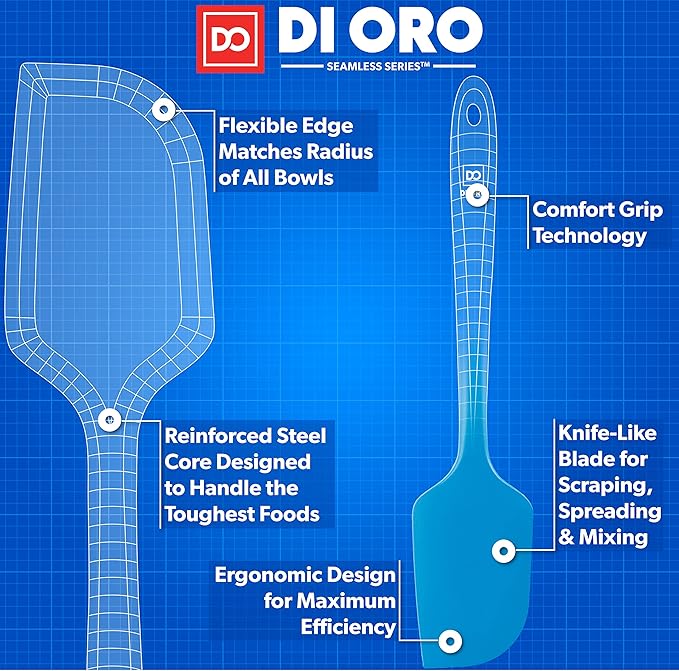 DI ORO Large Silicone Spatula - 600F Heat Resistant, Blue