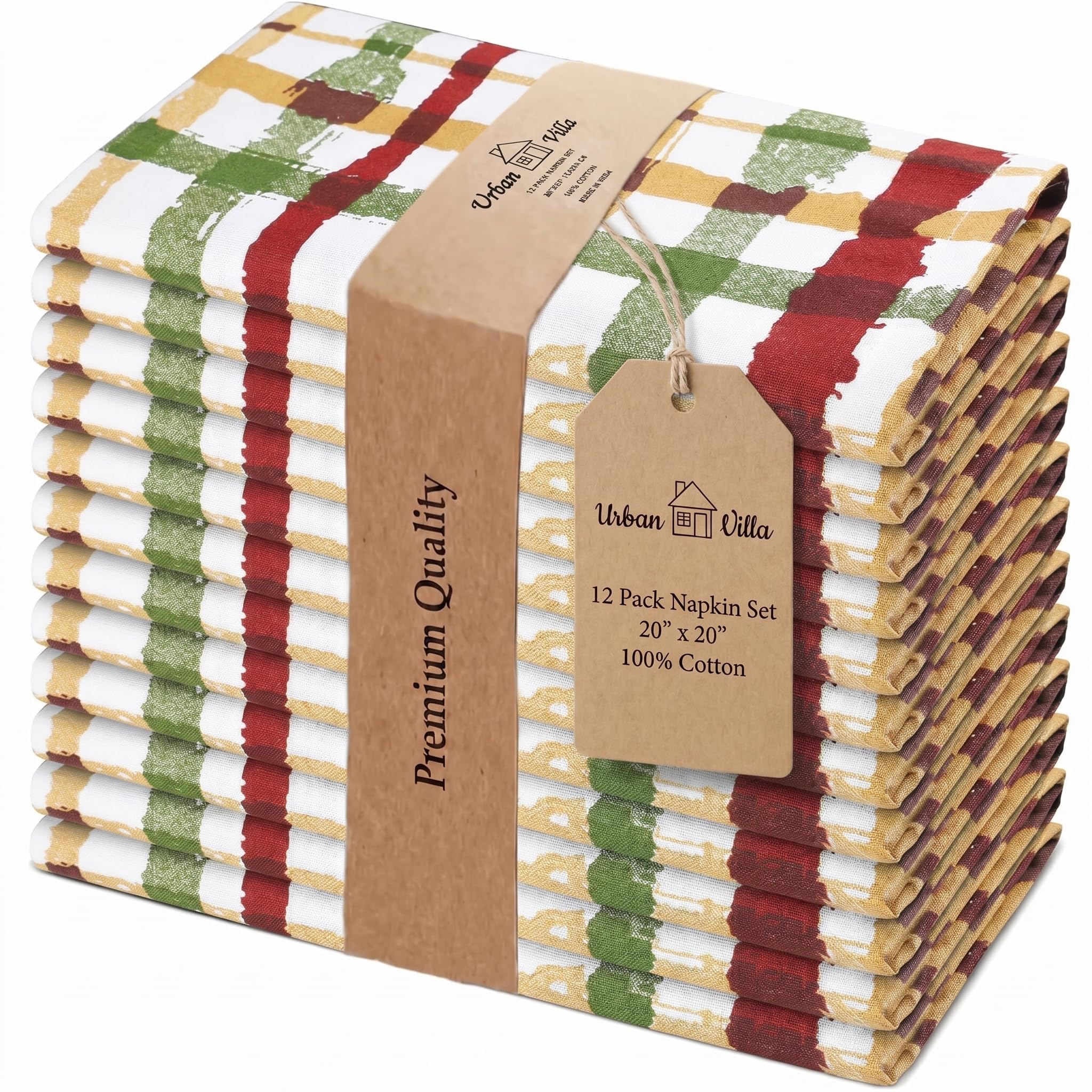 Urban Villa Cloth Napkins Cotton 20x20 (Set of 12) Check Print