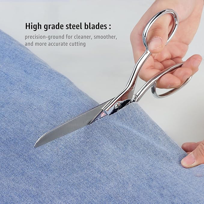 BoFuYuan Professional Stainless Steel Fabric Scissors 8 Inch Chrome Silver