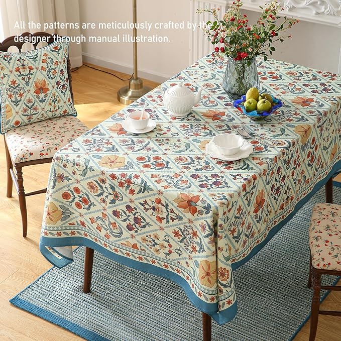 ISAENNE Designer Elegant Linen Rectangular Tablecloth,118"x67"-Floralsea A