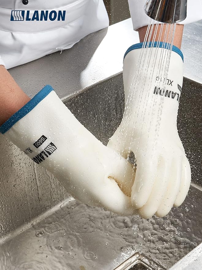LANON Liquid Silicone Oven Mitts,Heat Resistant,Coral Air Liner,White,Large