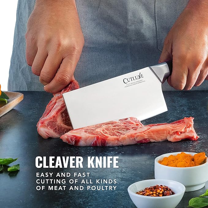 Cutluxe Cleaver Knife, 7" Meat Cleaver Butcher Knife for Meat Cutting