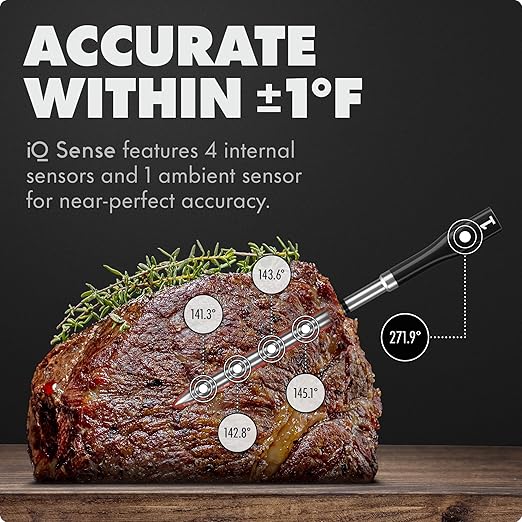 CHEF iQ Sense | Smart Wireless Meat Thermometer | 3 Ultra-Thin Probes | WiFi Unlimited Range | 1000°F Heat Safe | 5 Sensors | BBQ, Grill, Oven, Smoker, Air Fryer | Gen3