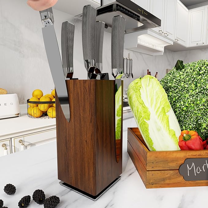 Brosisincorp 360° Rotating Acacia Wood Magnetic Knife Block without Knives