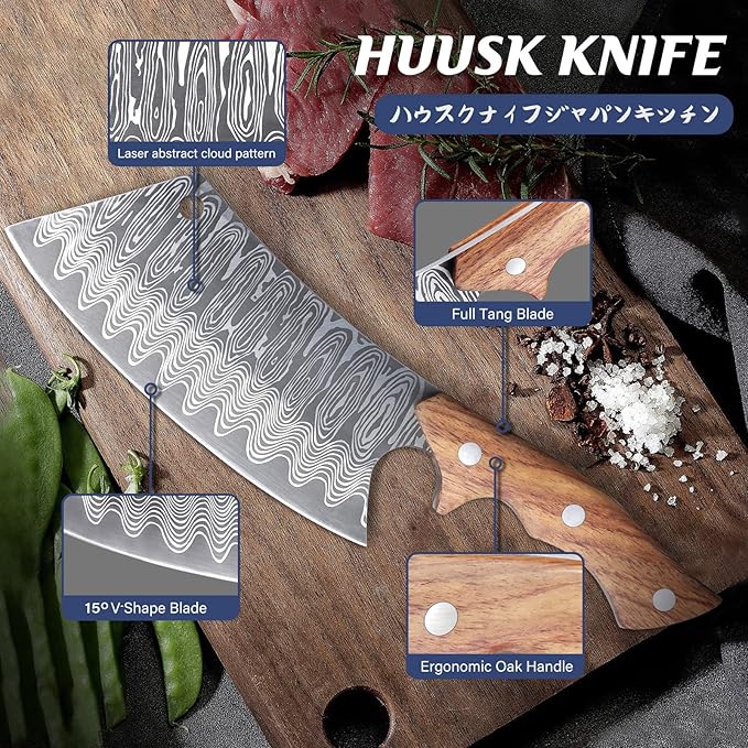 Huusk Meat Cleaver Knife with Sheath - Butcher Knives for Meat Cutting