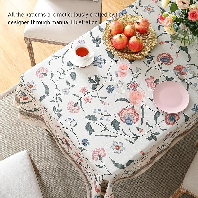 ISAENNE Designer French Linen Tablecloth Rectangular,118"x67"-Daffy
