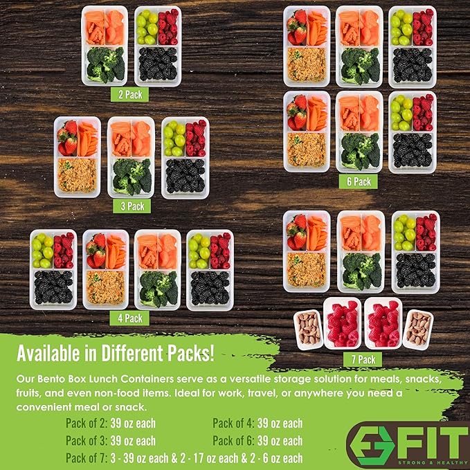 Bento Box for Kids & Adults Reusable Lunch Containers, 3 Pack, Clear, 39 oz