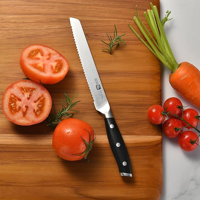 Klaus Meyer 6 Inch Serrated Utility Knife, Bread and Tomato Knife(Black)