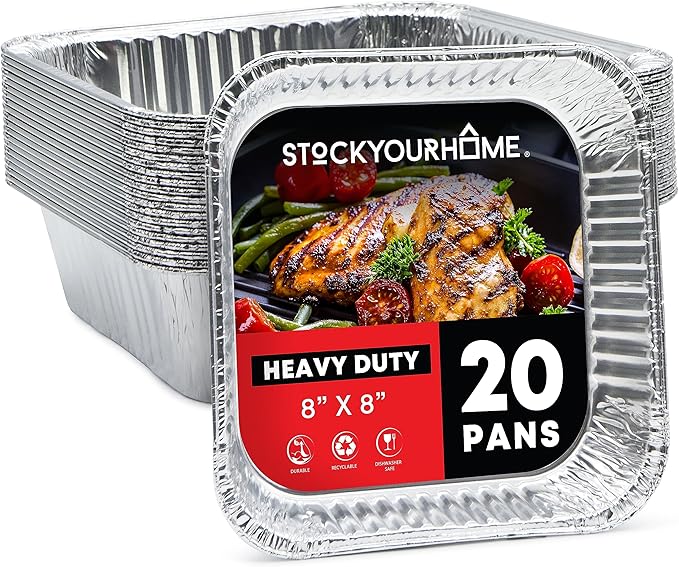 Stock Your Home 8x8 Foil Pans (20 Pack) 8 Inch Square Aluminum Pans - Foil Pans - Disposable Food Containers Great for Baking Cake, Cooking, Heating, Storing, Prepping Food