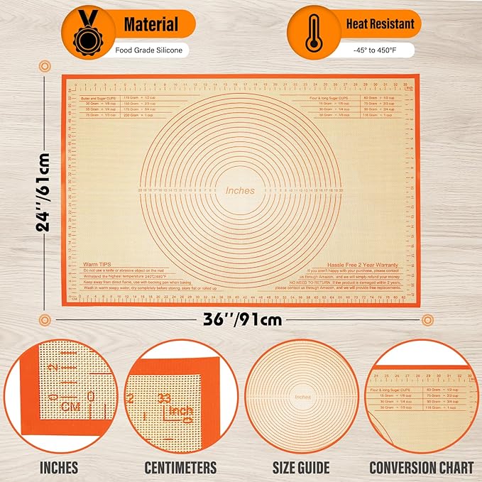 Silicone Pastry Mat 36x24 Inch Nonstick Baking Mat