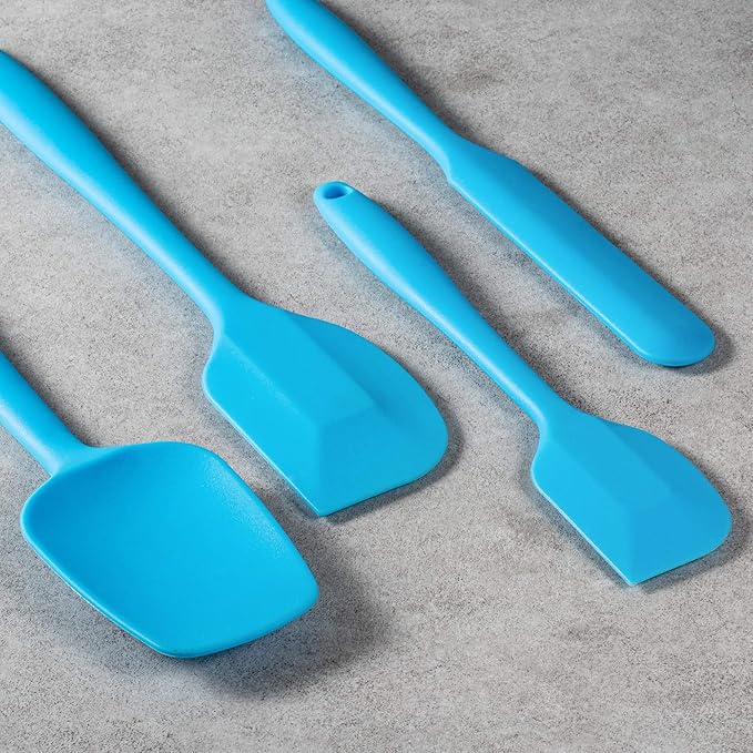 JXWING 4-Piece Silicone Spatula Set with Stainless Steel Core, Blue