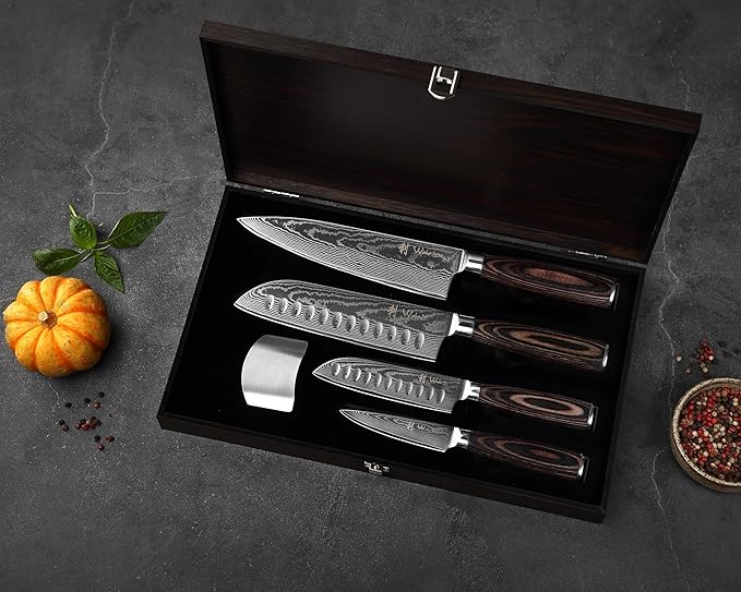 Wakoli EDIB Essentials 4-Piece Chef Knife Set, VG10 Core, Pakkawood Handles