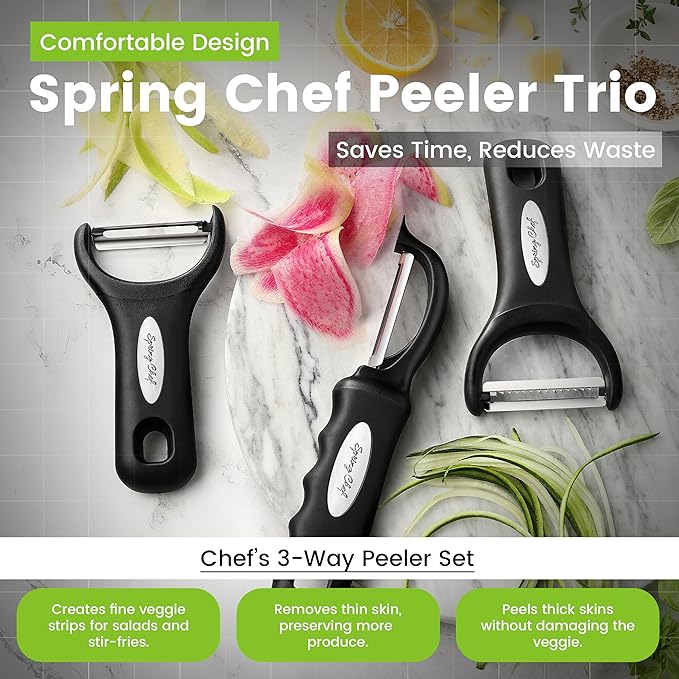 Spring Chef 3pcs Vegetable Peelers for Kitchen, Swivel, Y & Julienne Peeler