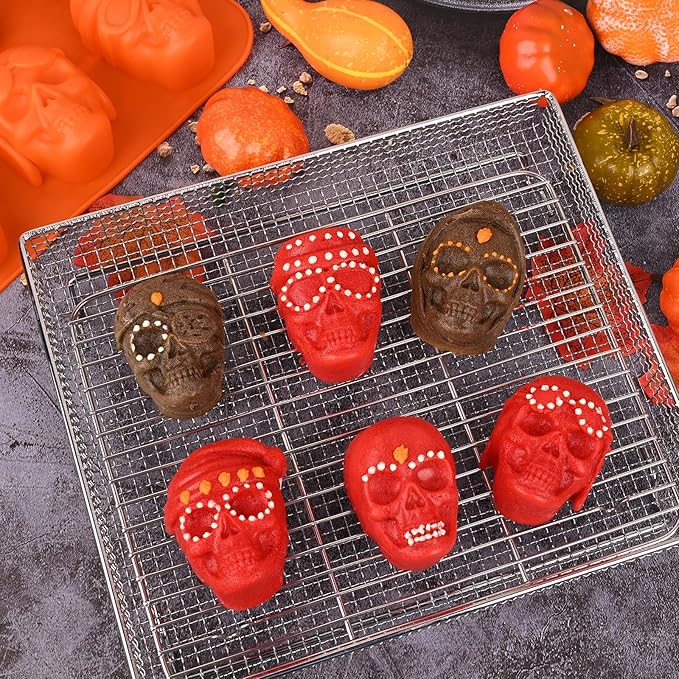 HUAKENER 2 Pack Skull Cake Pan, 3D Skull Silicone Molds, Halloween Molds