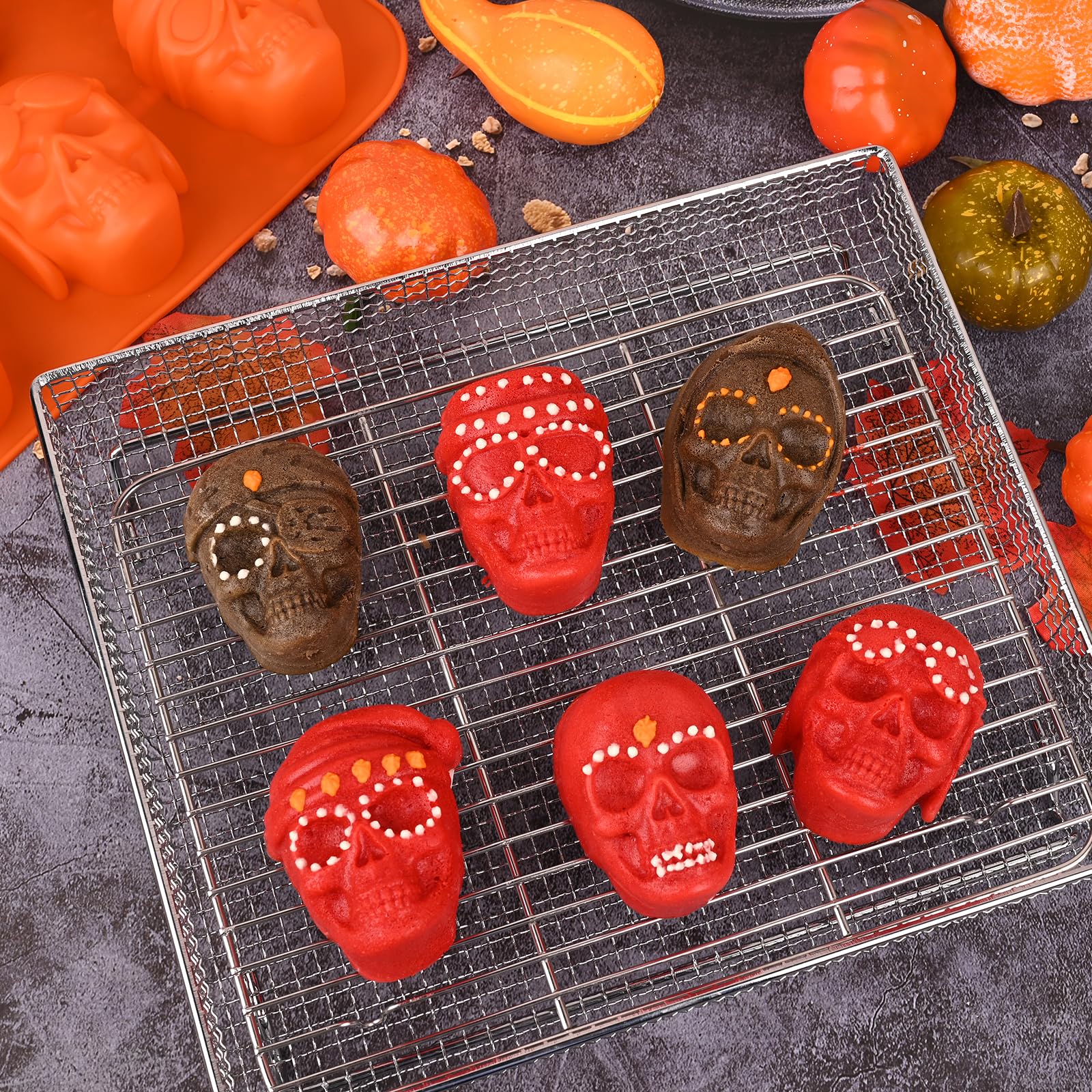 HUAKENER 2 Pack Skull Cake Pan, 3D Skull Silicone Molds, Halloween Molds