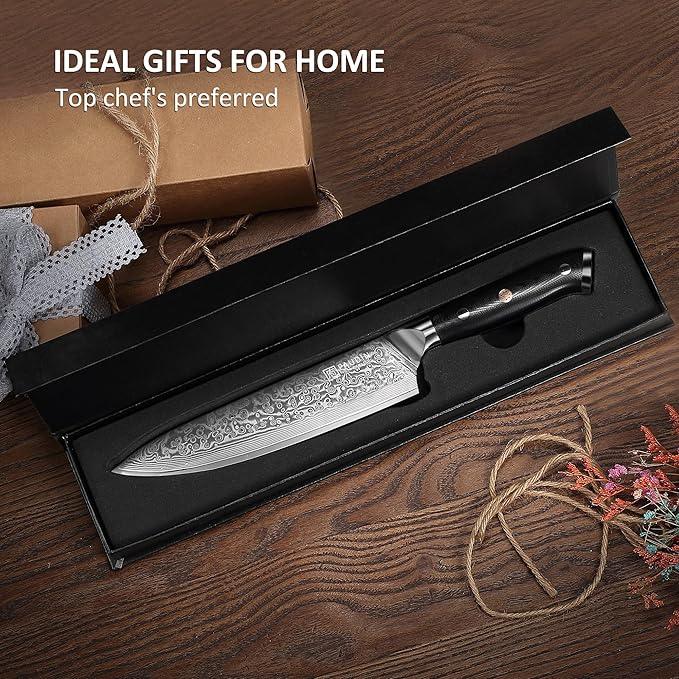 PAUDIN Chef Knife 8 Inch, Damascus Kitchen Knife with G10 Handle