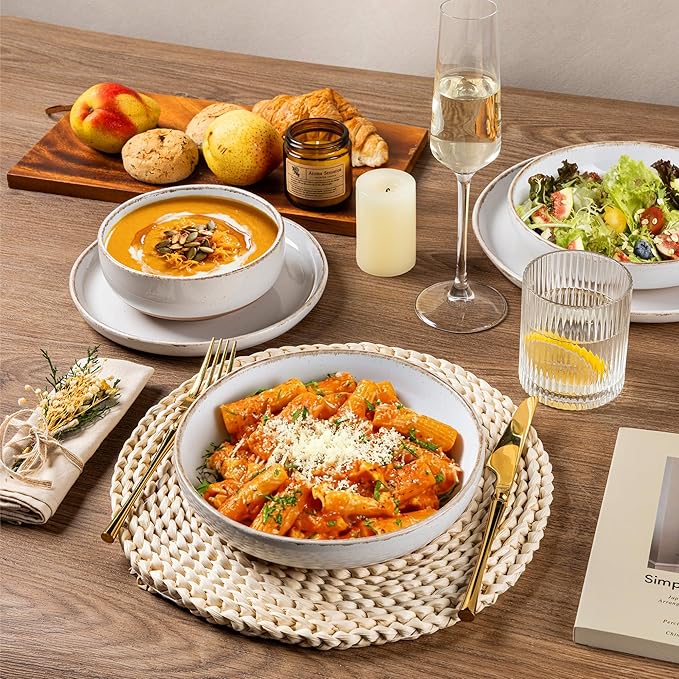 AmorArc Dinnerware Sets for 8, 24 Pieces Ceramic Plates and Bowls Set