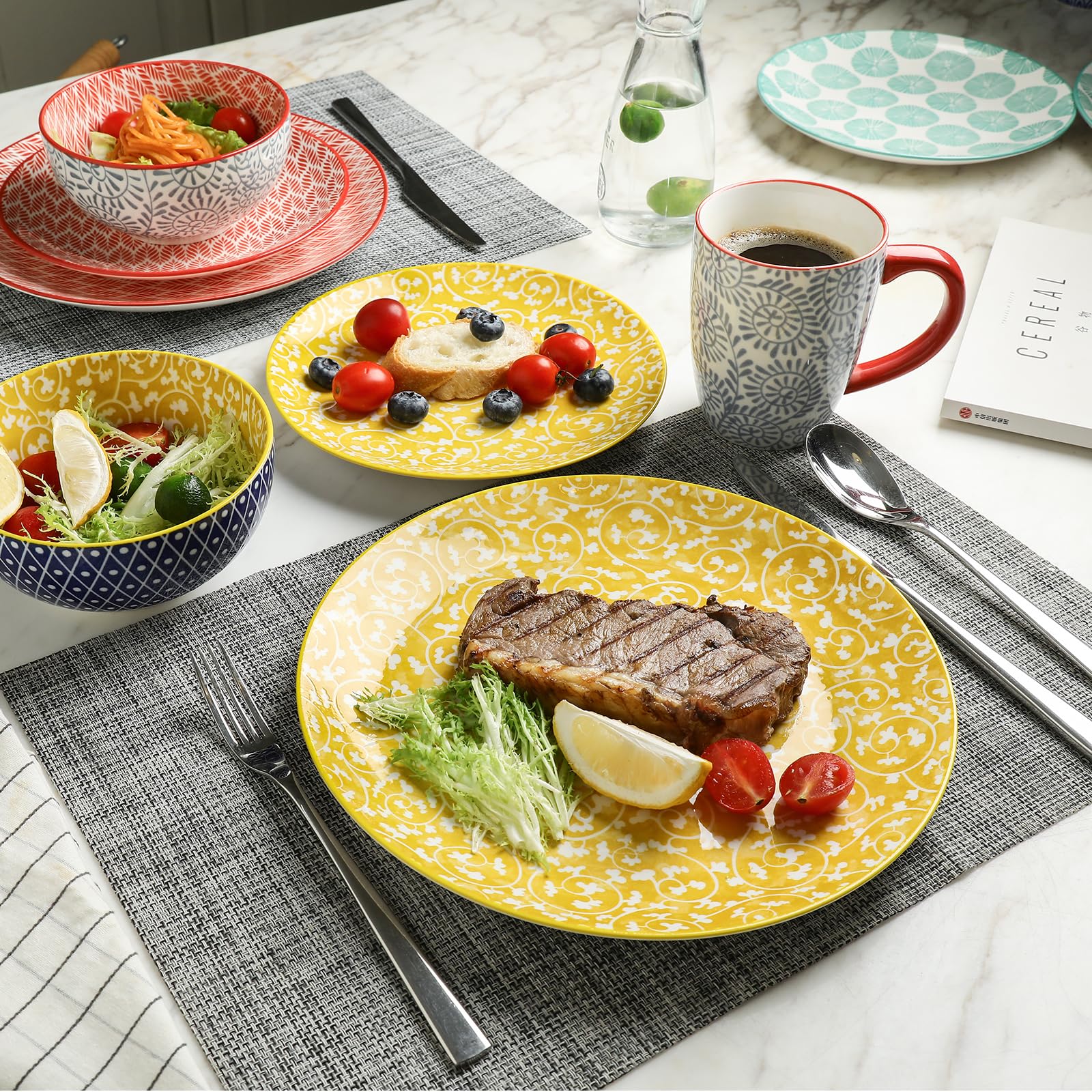 Selamica Ceramic Dinnerware Sets for 4, 16 Pieces Plates and Bowls Sets, Dishes set for 4-Chip and Scratch Resistant, Dishwasher&Microwave Safe, Assorted Colors