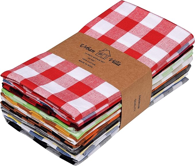 Urban Villa Cloth Napkins Cotton 12x12 (Set of 12) Multi