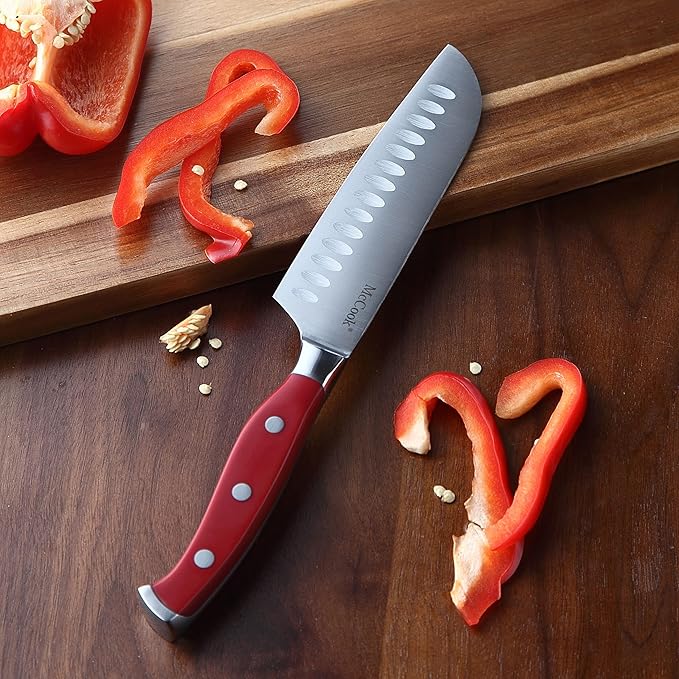 McCook Knife Set Red Kitchen Knife Block Set w Built-in Sharpener