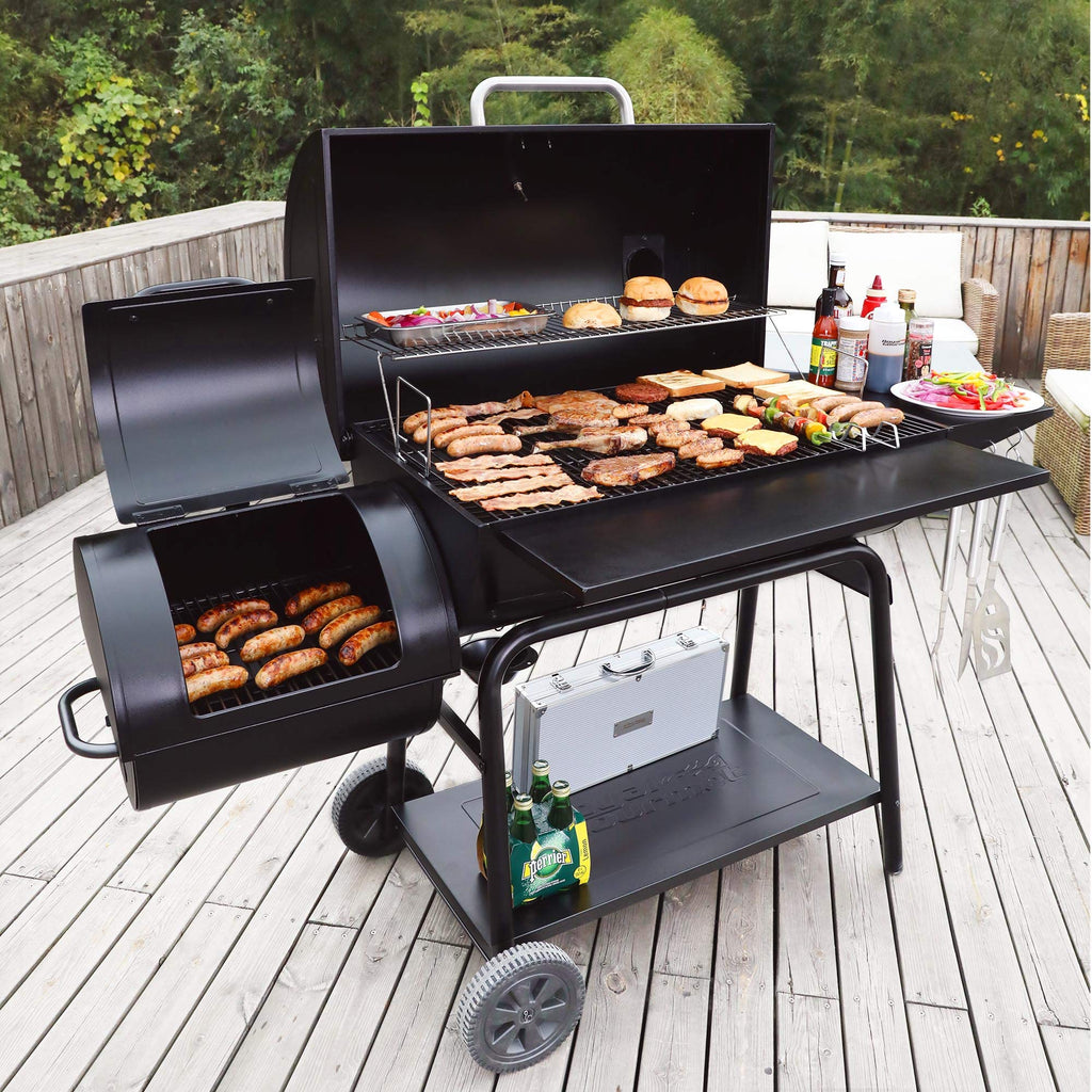 Royal Gourmet CC2036F Barrel Charcoal Grill with Offset Smoker, Outdoor BBQ Grill with 1200 Sq. In. Grilling Area for Large Event Gathering, Black