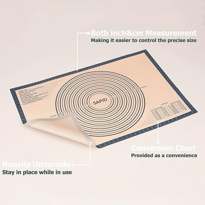 Sapid Thick Silicone Pastry Mat Baking Dough Rolling Extra Large 24" x 36"