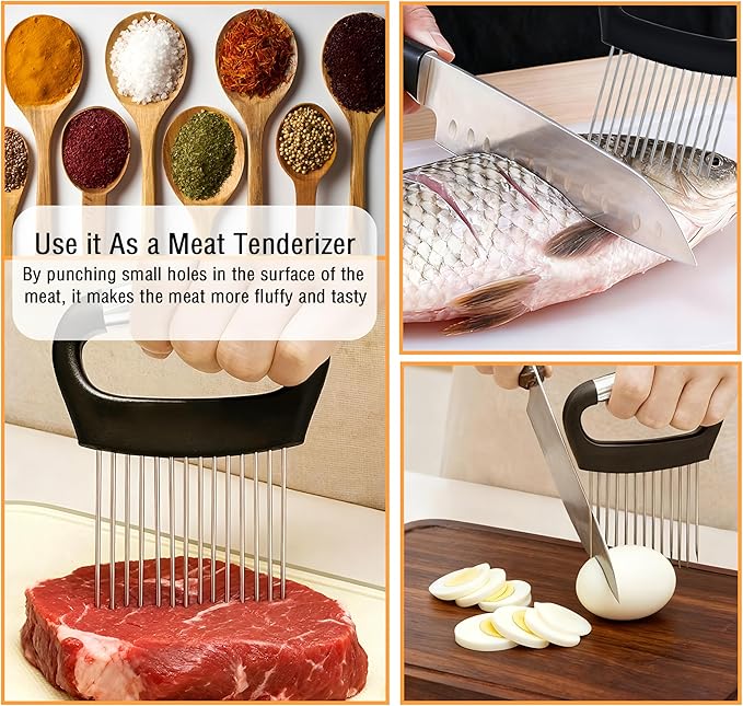 Onion Holder for Slicing,1PCS Stainless Steel Onion Slicer Holder,Onions Cutter,Vegetable Chopper,Lemon Slicer,Food Slicer Assistant Tool for Tomato,Potato,Avocados,Eggs,Fruit and Meat,Kitchen Gadgets