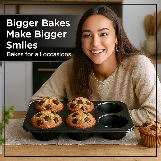 Wrenbury Jumbo Muffin Pan 4" Cup - Nonstick XL Deep Muffin Pan for Baking